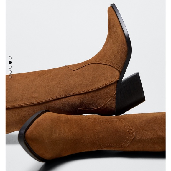 BNWT Mango cowboy leather boots in brown tobacco size 5/35 - Picture 4 of 6